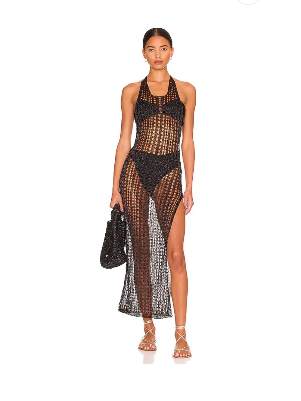 SUPERDOWN • Renata Crochet Halter Swim Cover-Up Mesh Knit Dress